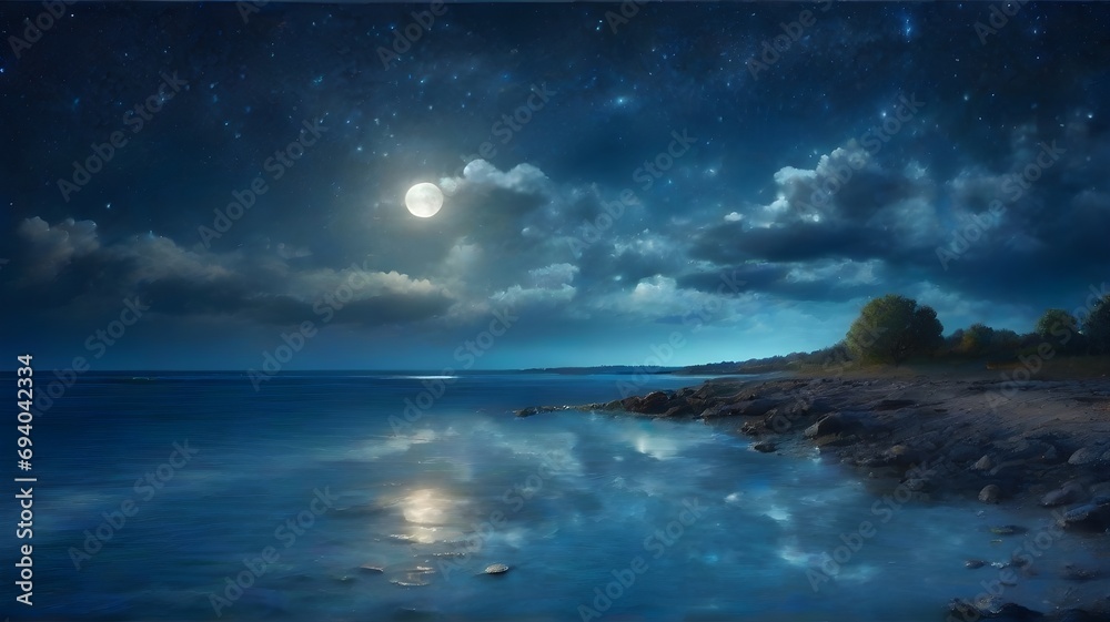 beautiful seascape in full moon light. 3d rendering