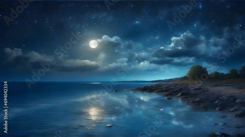 beautiful seascape in full moon light. 3d rendering