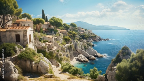 Explore cliffside villages and olive groves along the scenic Greek coast. photo