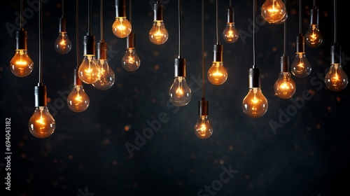 Glowing light bulbs on a dark blue background 