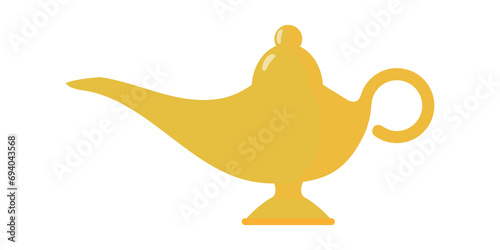 Lamp aladdin magic icon. Aladin genie lamp bottle wish cartoon illustration. photo