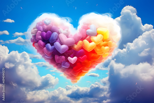 Colorful heart shape cloud in the sky. .