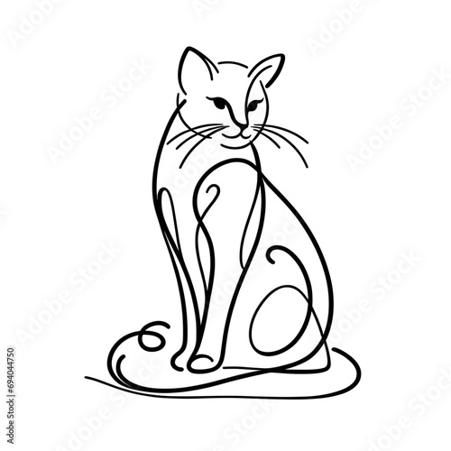 画像生成AIで作成された。猫の線画。シンプルなデザイン。可愛い猫の座っている姿。