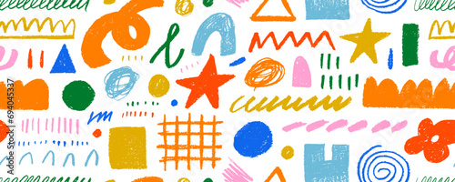 Bright colored seamless banner design background with charcoal childish shapes.