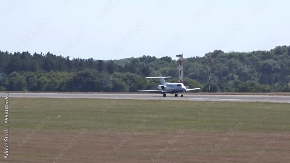 Generic White Unmarked Private Jet Landing at Local Executive Airport