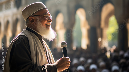 A muezzin calling the faithful to prayer. photo