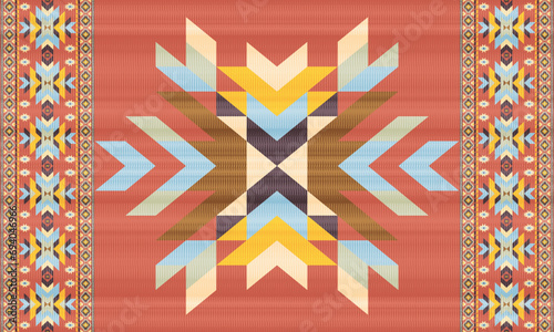 American ethnic native pattern.Traditional Navajo,Aztec,Apache,Southwest and Mexican style fabric pattern.Abstract vector motifs pattern.Design for fabric,clothing,blanket,carpet,woven,wrap,decoration