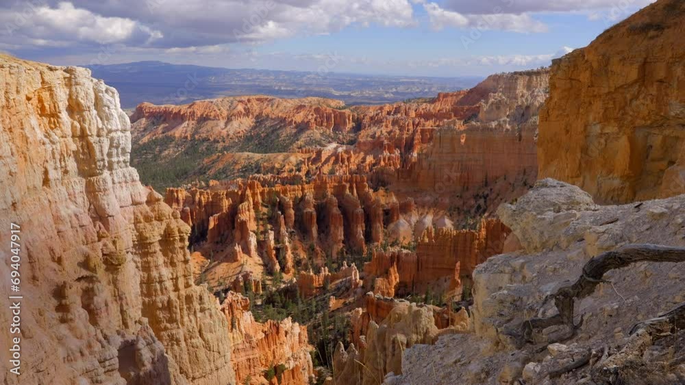 Establishing shot of mountains with red rocks in Lower Inspiration Point, Bryce Canyon National Park, Utah, North America. Day time. ProRes 422 HQ. Establishing shot of mountains with red rocks in Lower Inspiration Point, Bryce Canyon National Park, Utah, North America. Day time. ProRes 422 HQ.