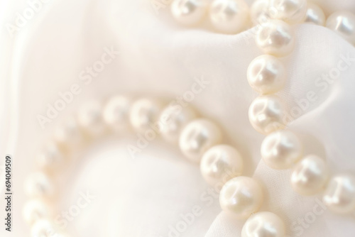 Pearls lay scattered on a white canvas  their natural glow a soft whisper of elegance. The image contrasts the loud demands of modern trends  urging a return to the simple and authentic.
