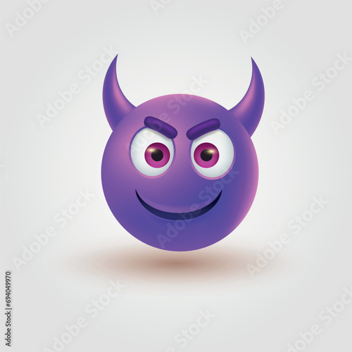 Devil emoticon smiling with horns isolated on white background - devil emoji
