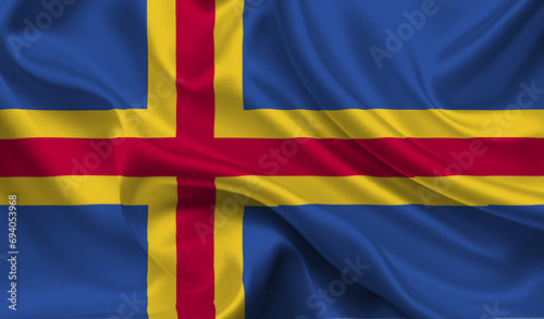 High detailed flag of Aland. National Aland flag. 3D illustration. photo