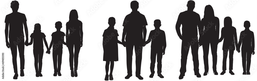 Isolated minimal black family silhouettes. Collection of family silhouettes on isolated background. Modern small family. Vector illustration Isolated minimal black family silhouettes. Collection of family silhouettes on isolated background. Modern small family. Vector illustration