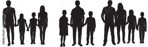 Isolated minimal black family silhouettes. Collection of family silhouettes on isolated background. Modern small family. Vector illustration