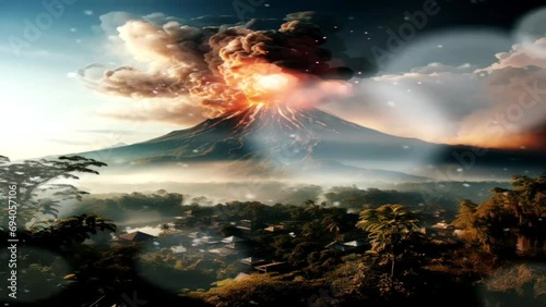 Mount Merapi emits dramatic plumes of smoke eruption and is equipped with overlay effects, exotic elements and transitions, great for business, news, disasters, billboards, web etc. Generative Ai