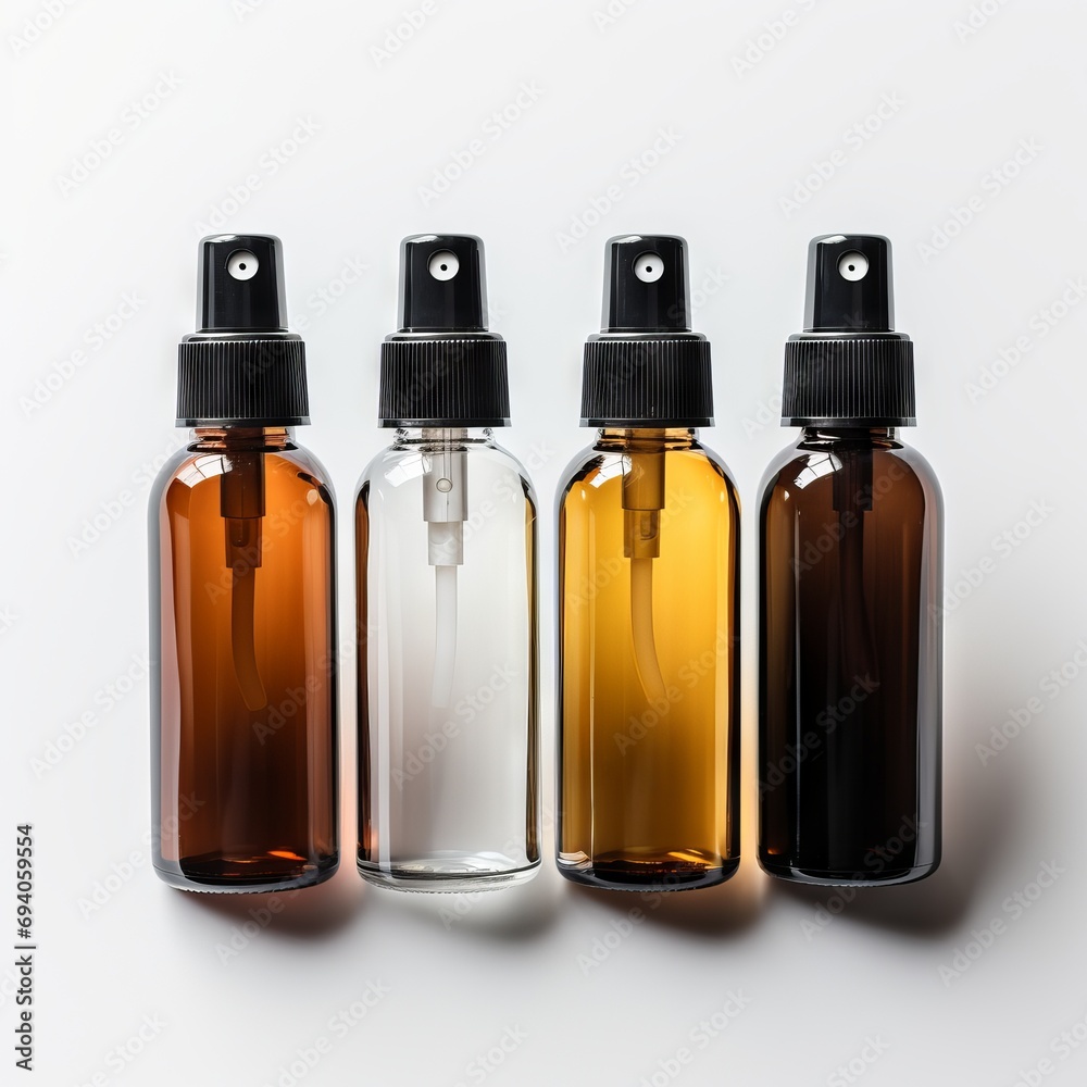 bottles natural over a white background, top view