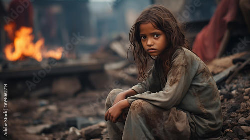 Foto young girl sitting in slums