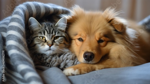 cat and dog huggs at home © DigitalMuseCreations
