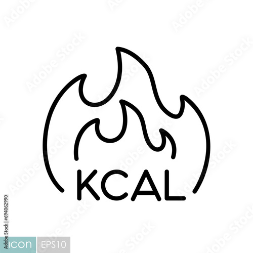 Kcal fire vector icon. Calorie burn, fat burning