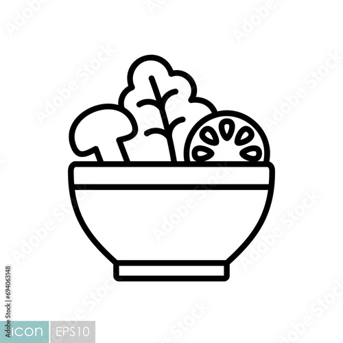 Salad bowl with lettuce, tomato, mushrooms icon