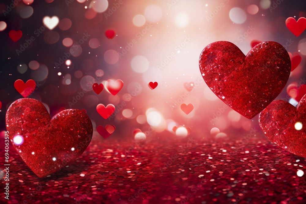 Valentine's Day flyer with sparkling red hearts and glitter, perfect for a glamorous and festive occasion Valentine's Day flyer with sparkling red hearts and glitter, perfect for a glamorous and festive occasion
