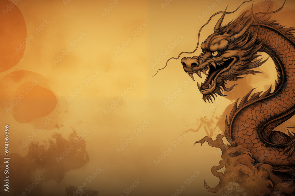 Background for Lunar New Year or Chinese New Year. Image of a dragon onon old antique vintage paper background. Background for Lunar New Year or Chinese New Year. Image of a dragon onon old antique vintage paper background.