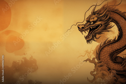 Background for Lunar New Year or Chinese New Year. Image of a dragon onon old antique vintage paper background. photo