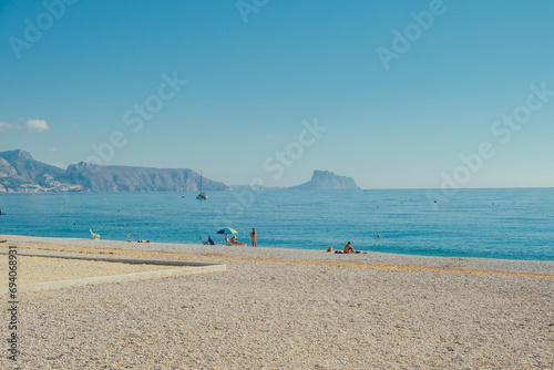Albir seaside beach, Mediterranean sea and moutain view. Albir is small resort between Altea and Benidorm, L'Alfas del Pi municipality, Alicante province, Spain photo
