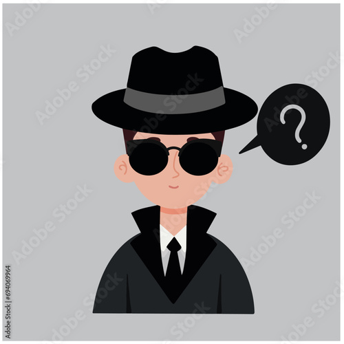 Cartoon kid boy detective wearing sunglasses and black costume vector illustration
