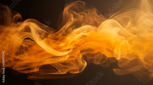 Orange color smoke in slow motion moving on dark background, smooth fire movement, elegant flame dance, hookah lounge, abstract background, horizontal banner