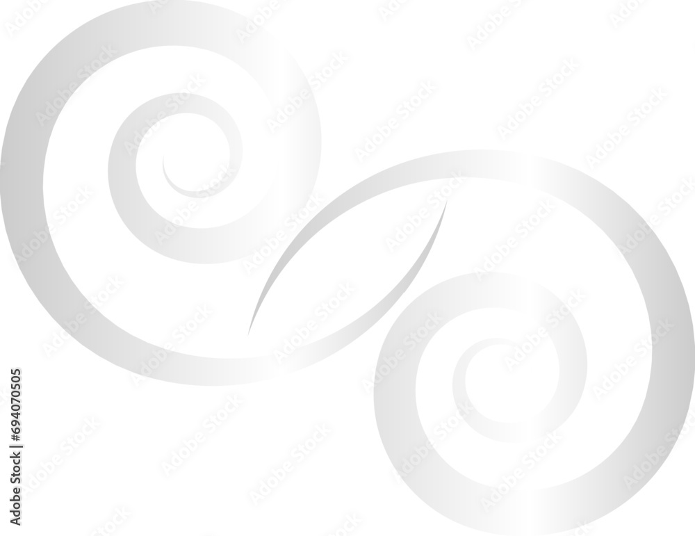 Silver Twin Spiral Y2K Element. Retro futuristic shape. Silver Twin Spiral Y2K Element. Retro futuristic shape.