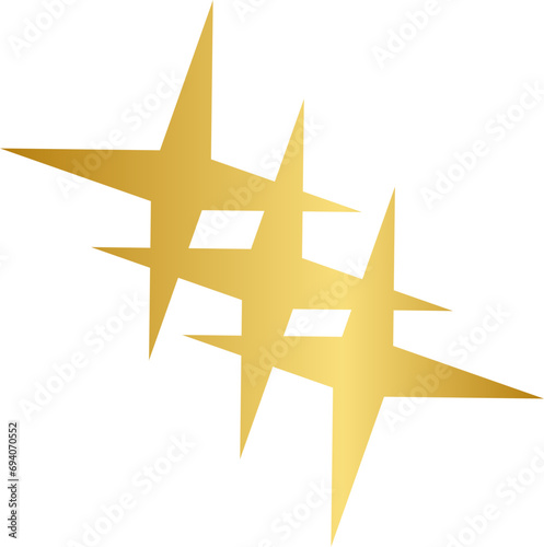 Gold Twin Star Y2K Element. Retro futuristic shape.