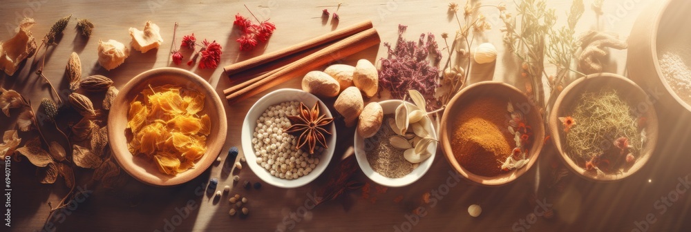 Traditional Chinese Medicine Herbs on Table