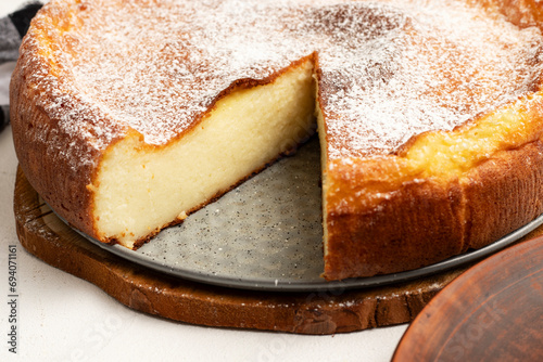 Migliaccio (semolina and ricotta cake). Traditional Neapolitan dessert.