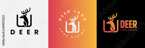 Deer logo design, Deer head inside squarelogo design template, Deer head logo icon,Deer hunter with square logo design, Wild animal vector, Head deer illustration photo