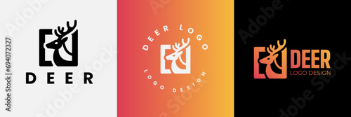 Deer logo design, Deer head inside squarelogo design template, Deer head logo icon,Deer hunter with square logo design, Wild animal vector, Head deer illustration