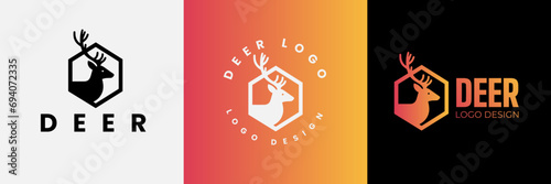 Deer logo design, Deer head inside squarelogo design template, Deer head logo icon,Deer hunter with square logo design, Wild animal vector, Head deer illustration