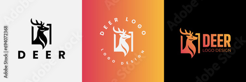 Deer logo design, Deer head inside squarelogo design template, Deer head logo icon,Deer hunter with square logo design, Wild animal vector, Head deer illustration