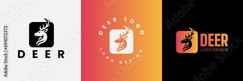 Deer logo design, Deer head inside squarelogo design template, Deer head logo icon,Deer hunter with square logo design, Wild animal vector, Head deer illustration