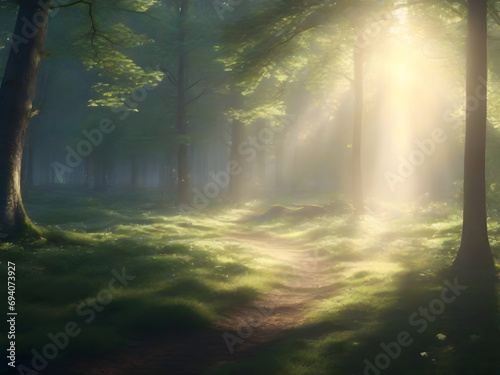 AI Generated Enchanting Forest Glade Sunlit Clearing in the Heart of Nature