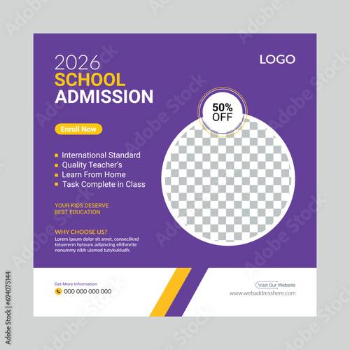 Social Media Post Template Design for Open School Admissions or Promotion Banner.

EPS10
RGB Color Mode
300DPI