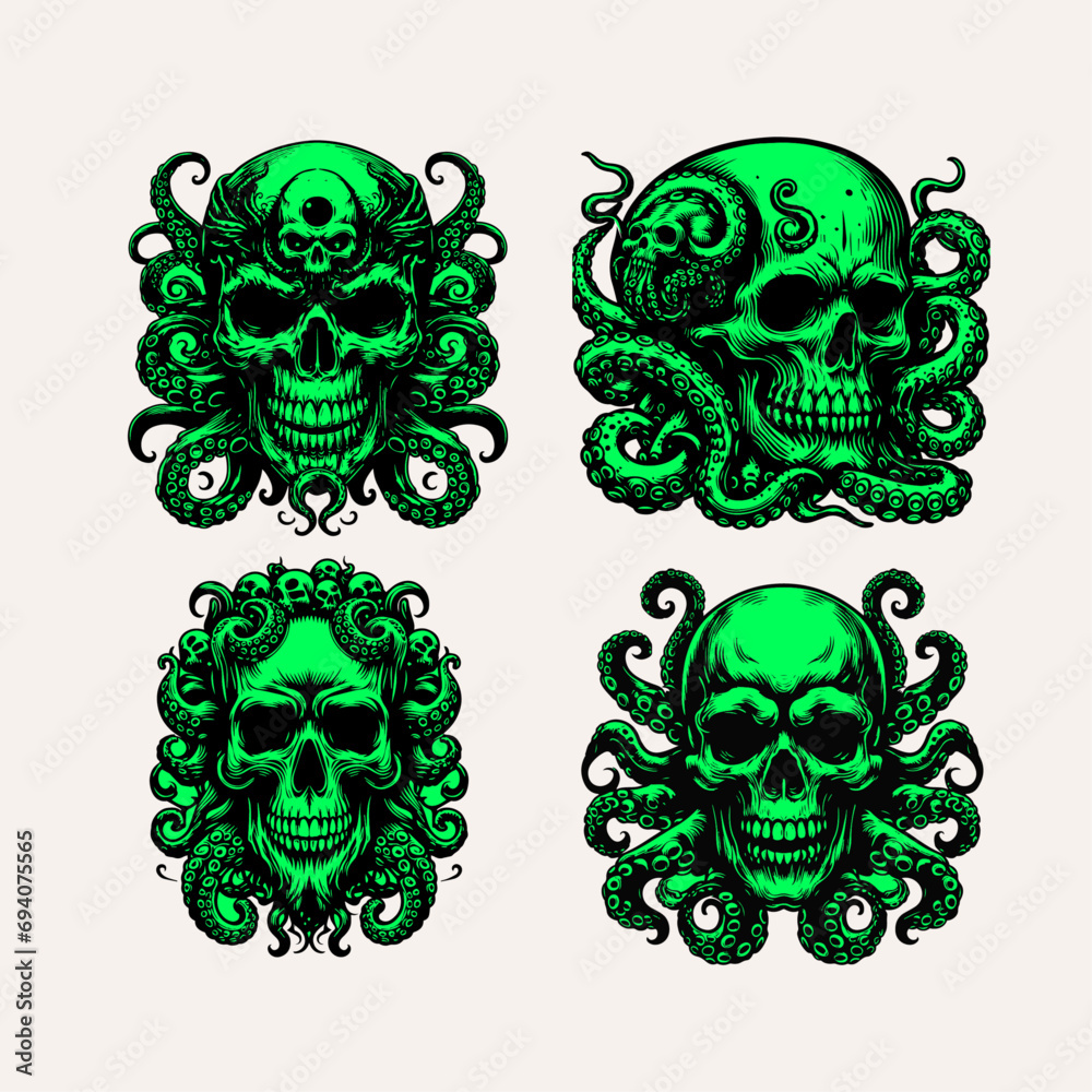 scary skull with octopus vector image scary skull with octopus vector image
