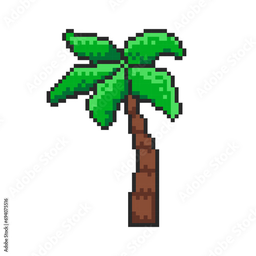 Palm tree pixel art icon 8-bit sprite palm. Isolated vector illustration for pixel art games.