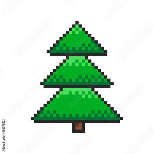 Spruce tree pixel art icon 8-bit sprite fir. Isolated vector illustration for pixel art games.