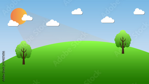 landscape of trees and clouds with sunrise vector illustration