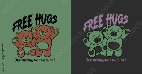 Teddy bear vector illustration for fashion garments. Cute, funny retro print.