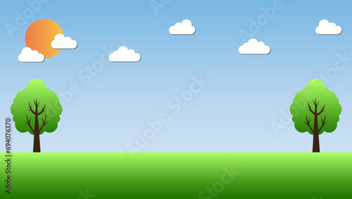 landscape of trees and clouds with sunrise vector illustration photo