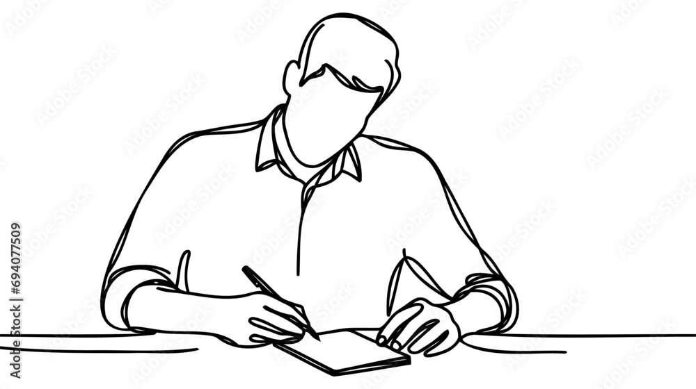 Man work writing. One line continuous single line art vector illustration Man work writing. One line continuous single line art vector illustration