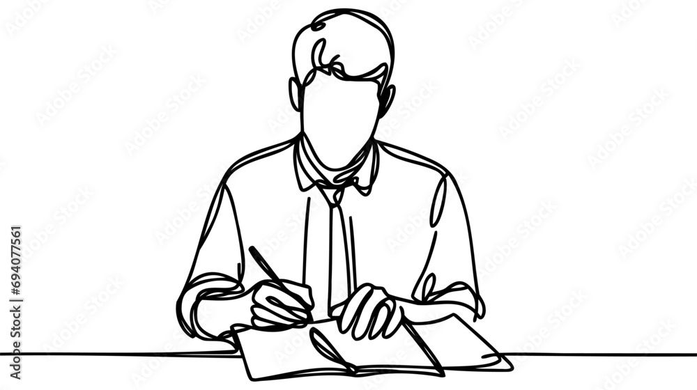 Man work writing. One line continuous single line art vector illustration Man work writing. One line continuous single line art vector illustration