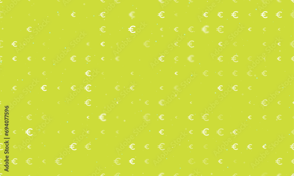 Seamless background pattern of evenly spaced white euro symbols of different sizes and opacity. Vector illustration on lime background with stars Seamless background pattern of evenly spaced white euro symbols of different sizes and opacity. Vector illustration on lime background with stars