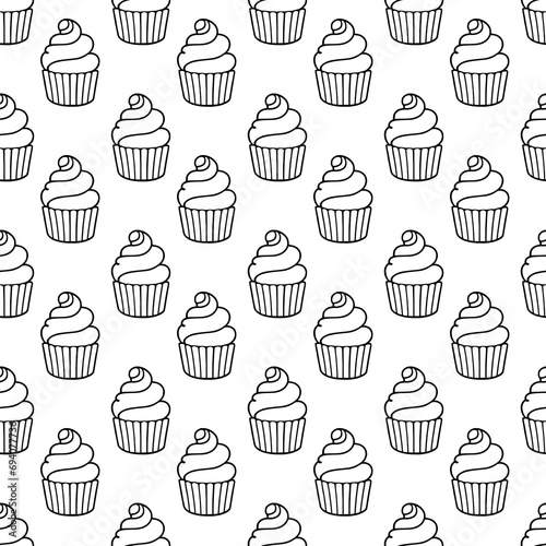 Cute cupcakes with cream seamless pattern background.